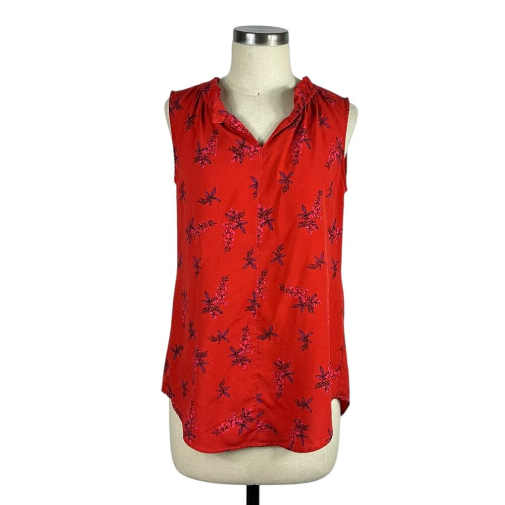 CABI 5222‎ Red Floral Sleeveless Blouse Women's Size Small Sketchbook Sprig